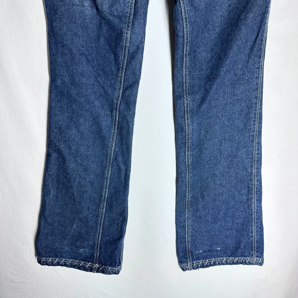 Antik Womens Denim Y2K Mid-Rise Blue Distress Patchwork Cow Girl Jeans Size 32 - Picture 7 of 10